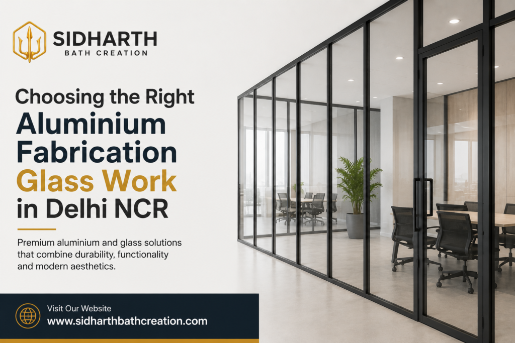 Aluminium Fabrication Glass Work in Delhi NCR with modern aluminium and glass office partitions