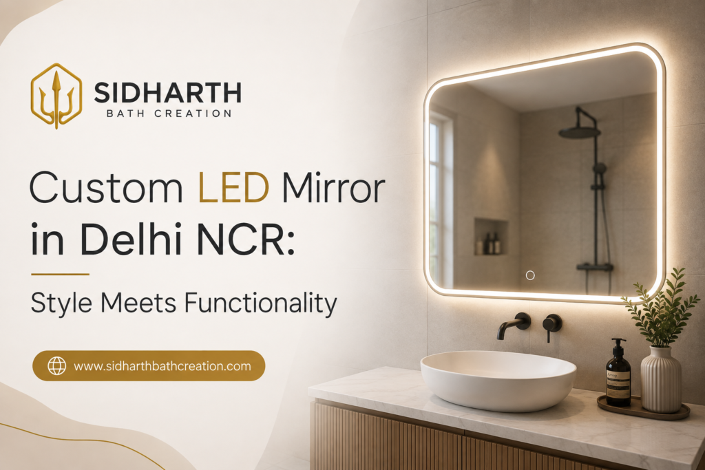 Custom LED Mirror in Delhi NCR with modern LED lighting by Sidharth Bath Creation