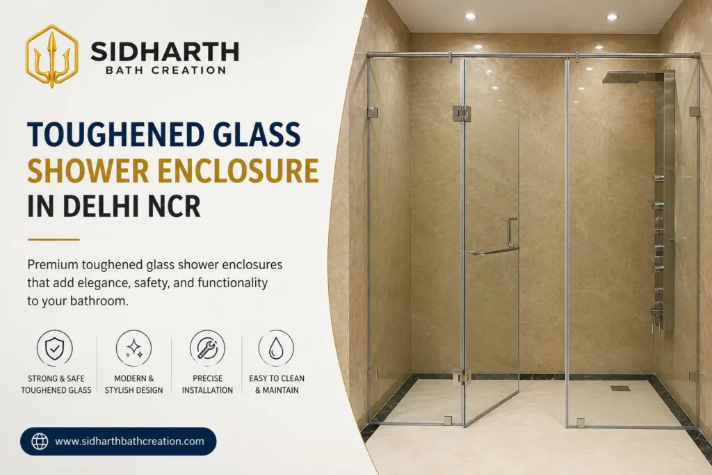 Toughened Glass Shower Enclosure in Delhi NCR with modern bathroom design
