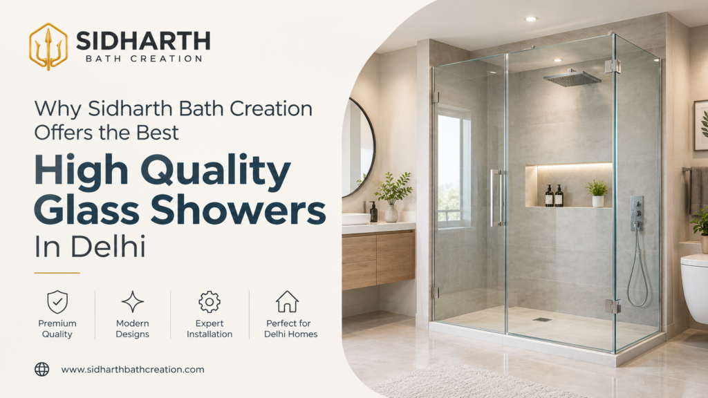 High Quality Glass Showers installed in a modern Delhi bathroom by Sidharth Bath Creation